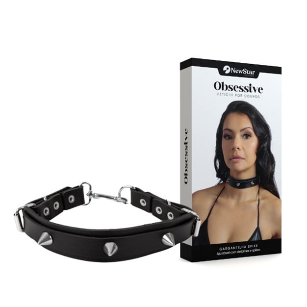 Gargantilha Hard em Couro Montana com Spike, Mosquetão e Fivelas Niquelados - New Star Couros - 1