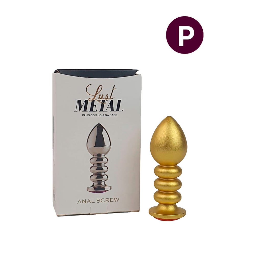 Plug Anal "P" no Formato Escalonado, Dourado e Fosco com Detalhe de Joia - Lust Metal Anal Screw | 7,7 x 2,8 cm | Disponível em 10 Cores - 1