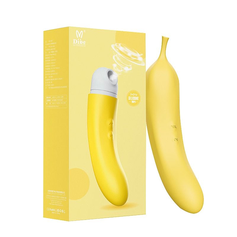 Vibrador Estimulador de Ponto G e Clítoris em Formato de Banana com 7 Modos de Vibração e 7 Modos de Sucção - Dibe Abby Banana | 18 x 3,9 cm - 1