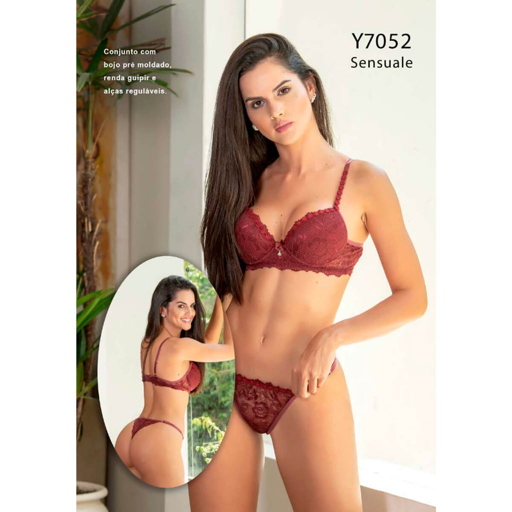 Yaffa Lingerie - Conjunto com Bojo Pré-moldado com Renda Guipir e Alças Reguláveis | Disponível em 7 Cores - 3