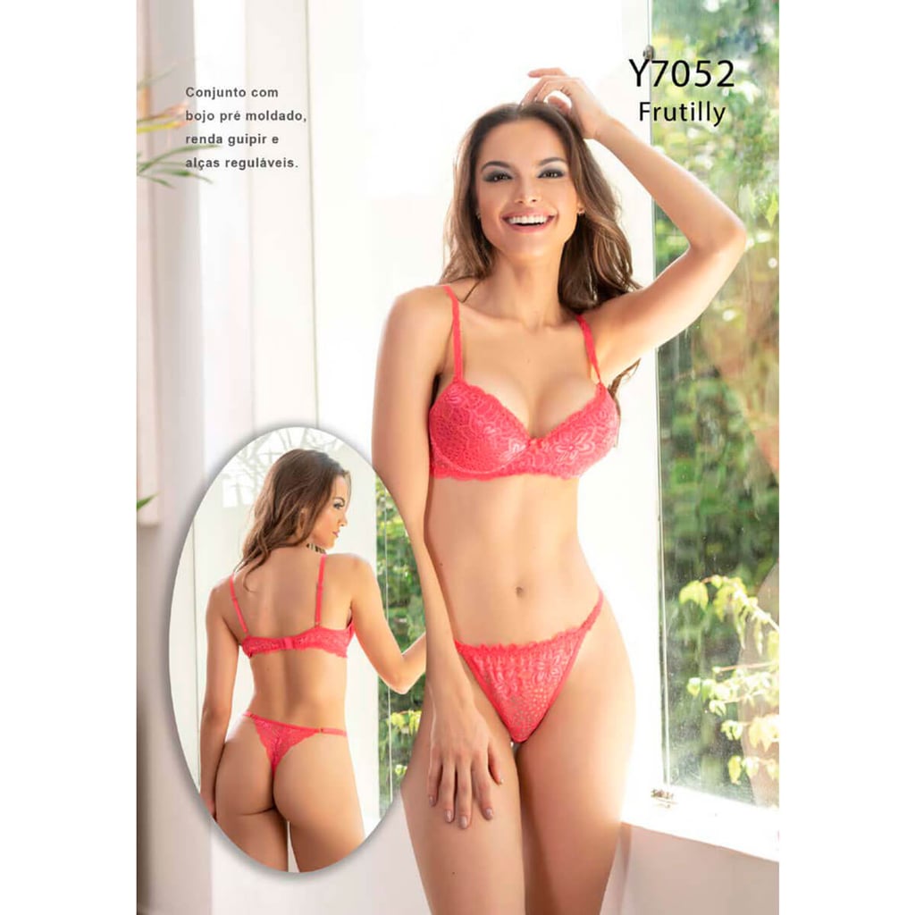 Yaffa Lingerie - Conjunto com Bojo Pré-moldado com Renda Guipir e Alças Reguláveis | Disponível em 7 Cores - 6
